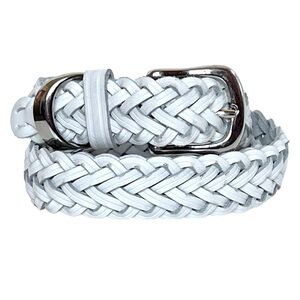 Vintage White Genuine Leather Braided Belt Guatemala Coastal Boho